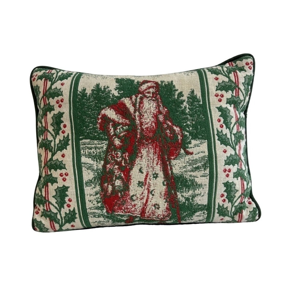 Vintage Christmas Father Christmas Santa Claus Tapestry Throw Pillow Green Red